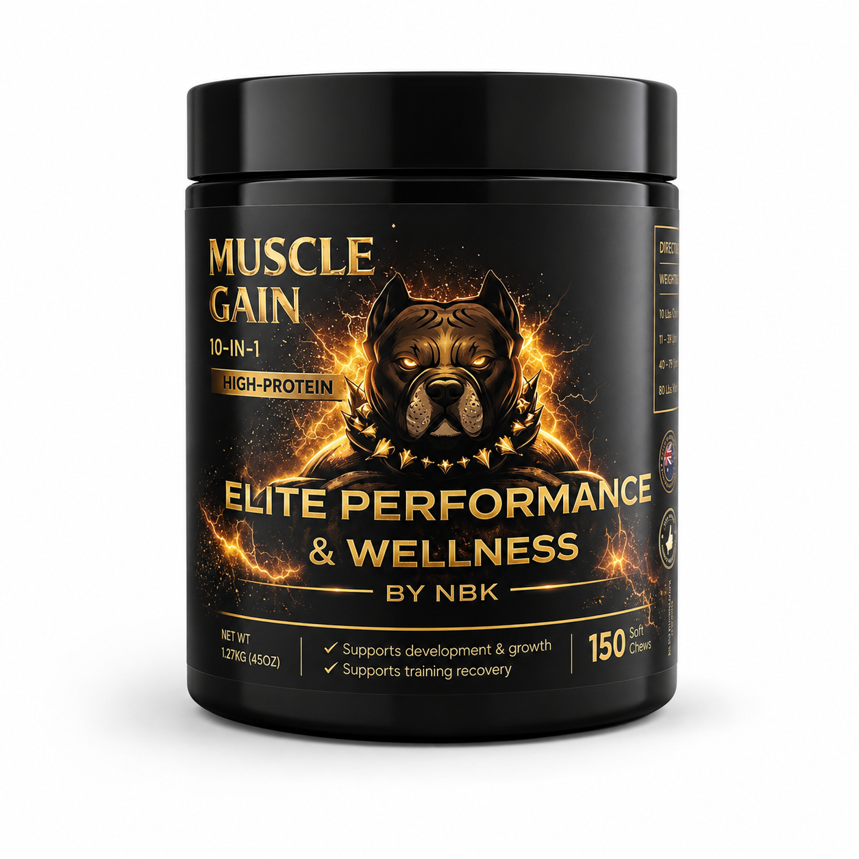 Muscle Gain dog supplement soft chew container front view