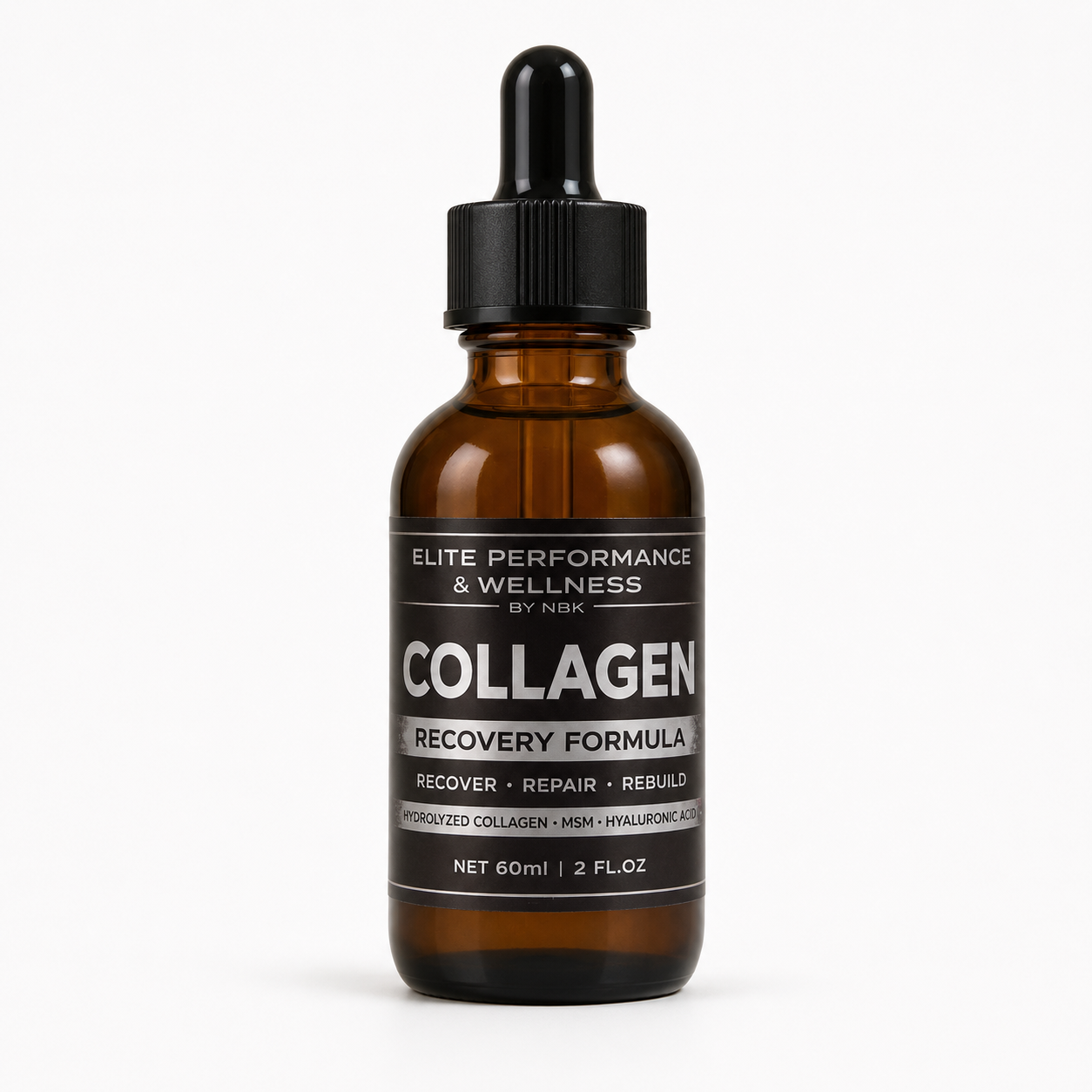 Recovery Collagen liquid dog supplement bottle with dropper front view