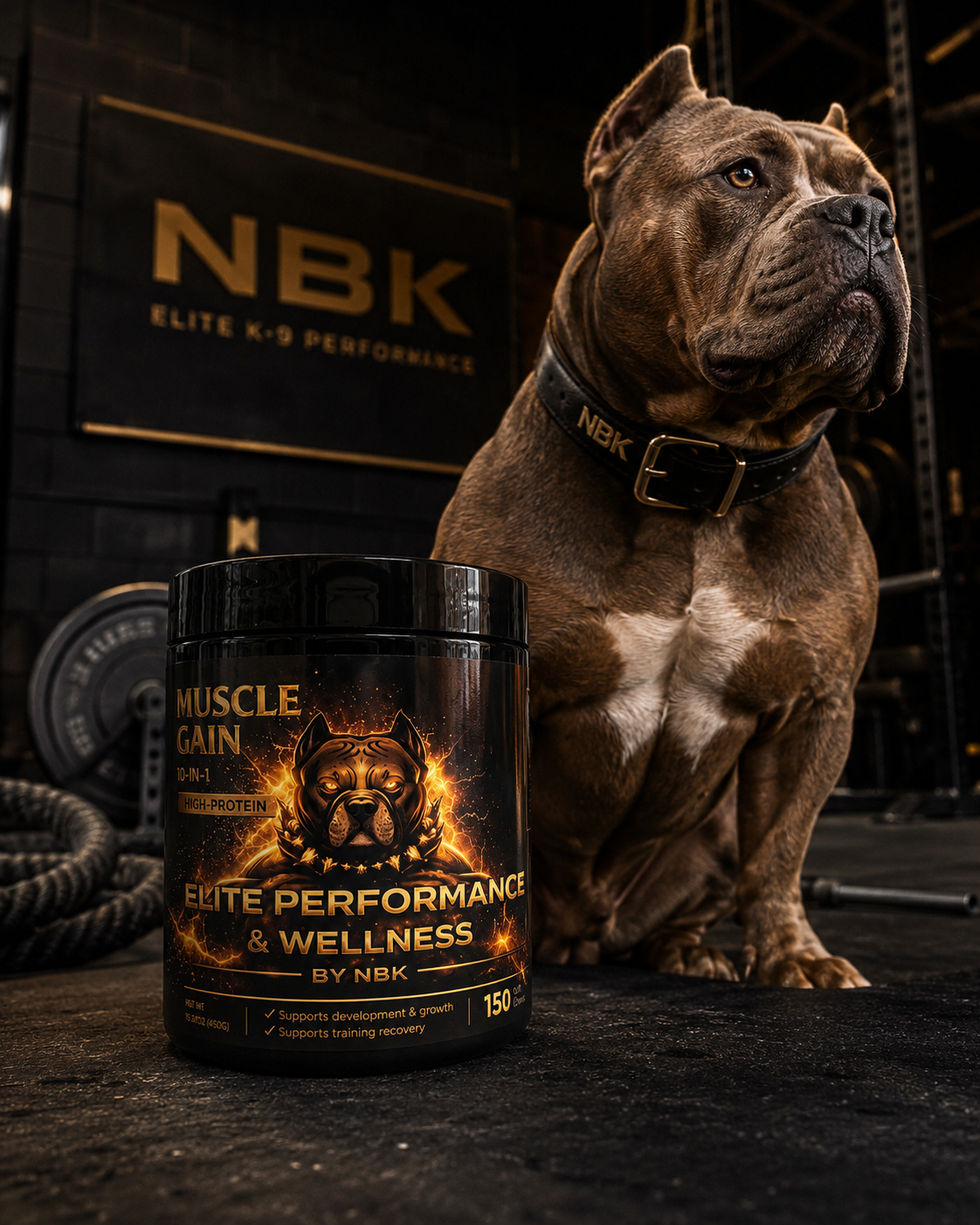 Muscle Gain high-protein 10-in-1 dog supplement ingredients label