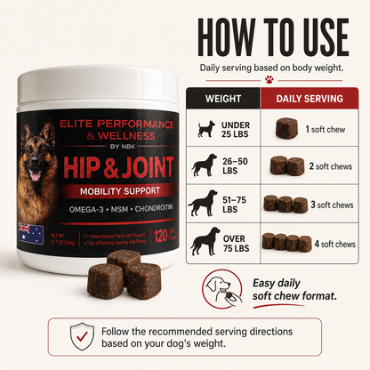 Senior dog comfortable and mobile with Hip & Joint daily supplement